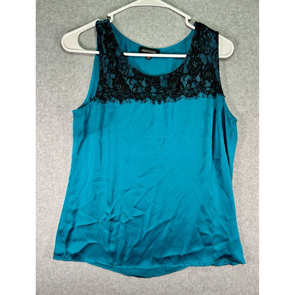 Notations Women's Teal Camisole Black Lace Floral Pattern, Size M, Polyester